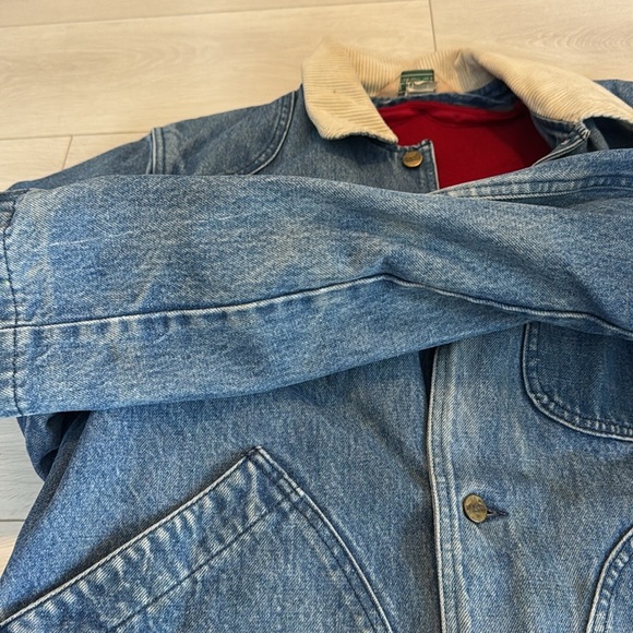 Vintage L.L. Bean Distressed Denim Chore Coat Barn Jacket Removable Wool Lining - Picture 13 of 13